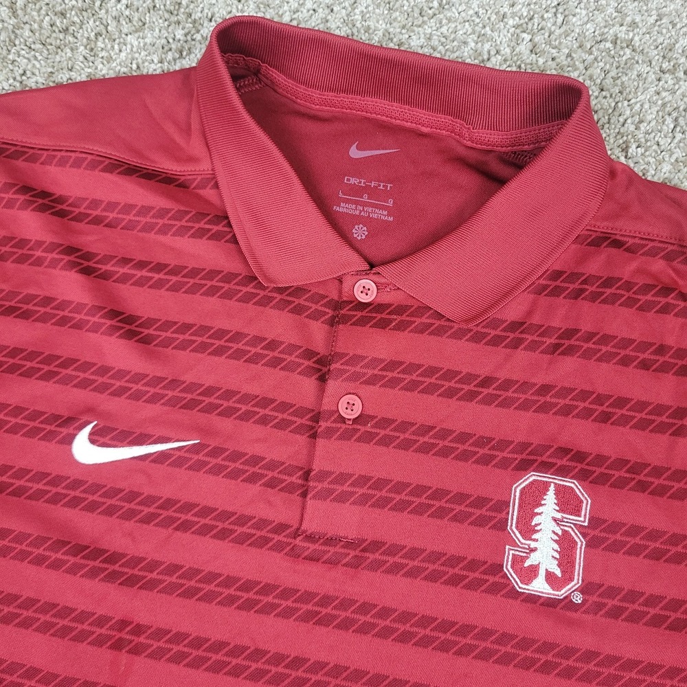 Nike Dri Fit Stanford Cardinal Mens Large Red Striped Performance Stretch Polo